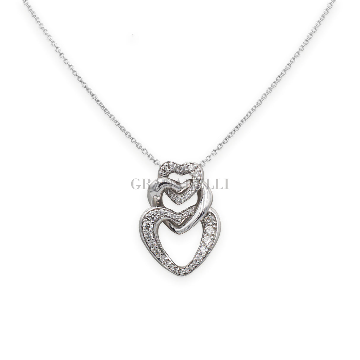 Girocollo Recarlo Cuori in Oro Bianco e Diamanti-RECARLO-P58CU370/040-45-Gioielleria Granarelli