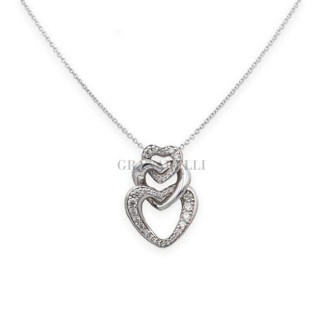 Girocollo Recarlo Cuori in Oro Bianco e Diamanti-RECARLO-P58CU370/040-45-Gioielleria Granarelli