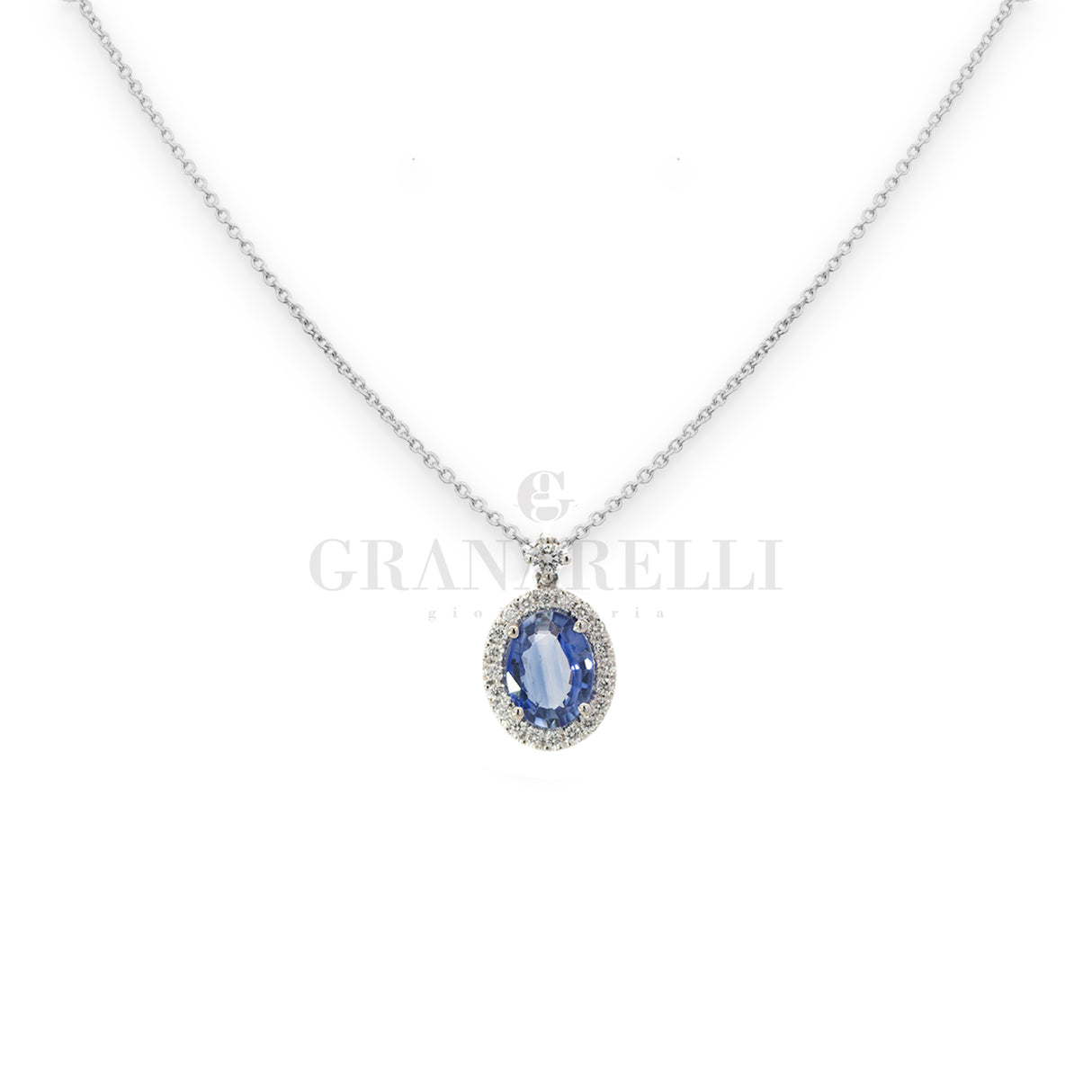 Collana in Oro Bianco Diamanti con Zaffiro taglio "OVALE" ct 1.22