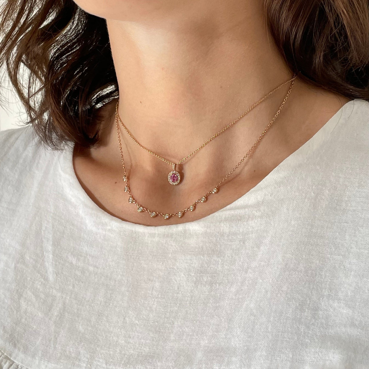 Girocolli Girocollo con Zaffiro Rosa e Brillanti in Oro Rosa BUONOCORE