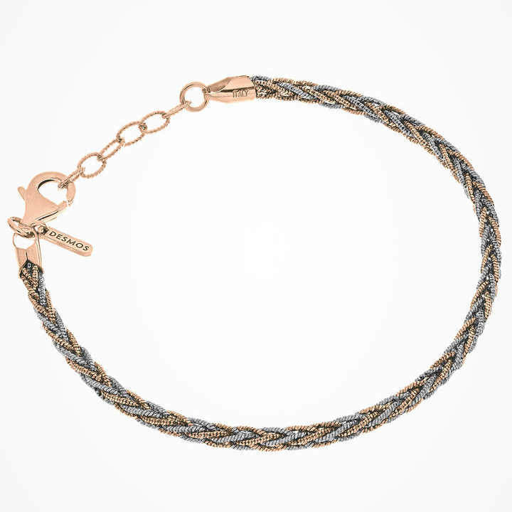 Bracciale in argento oro rosa catene intrecciate