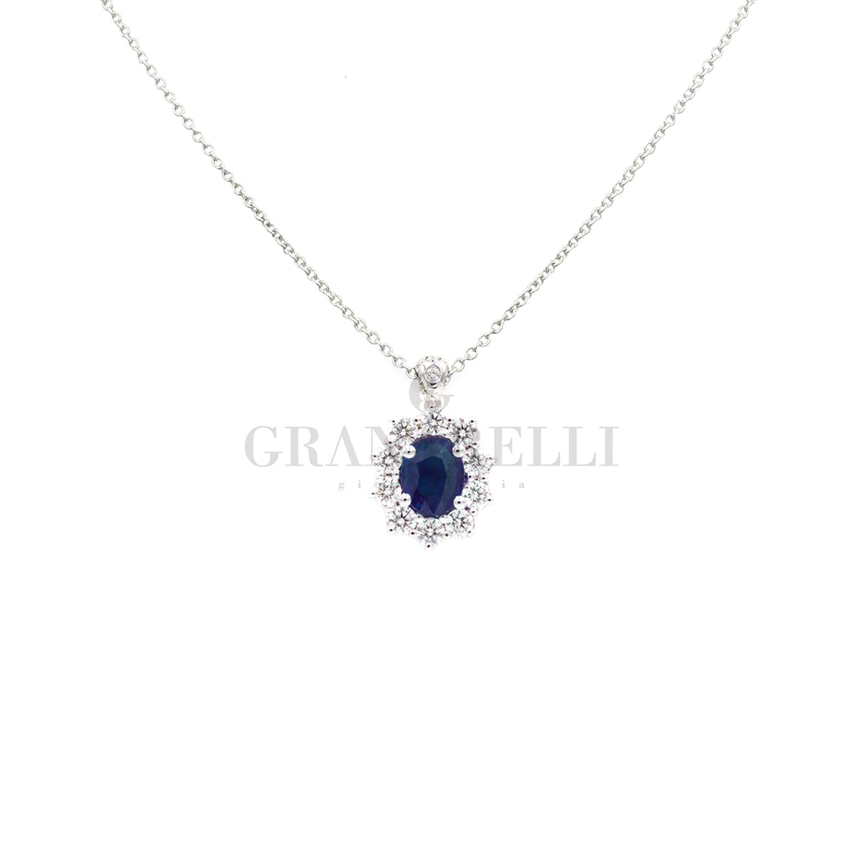 Girocollo Zaffiro e Diamanti in Oro Bianco