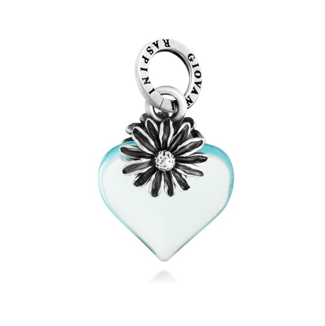 Charm Cuore Azzurro con Margherita