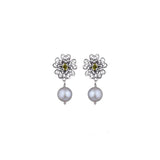 Orecchini Yvone Christa Fiore con Zirconi verdi e Perle Argento-Orecchini-YVONE CHRISTA-Gioielleria Granarelli