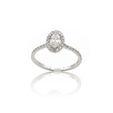 Anello Ovale Halo con gambo di diamanti in Oro Bianco