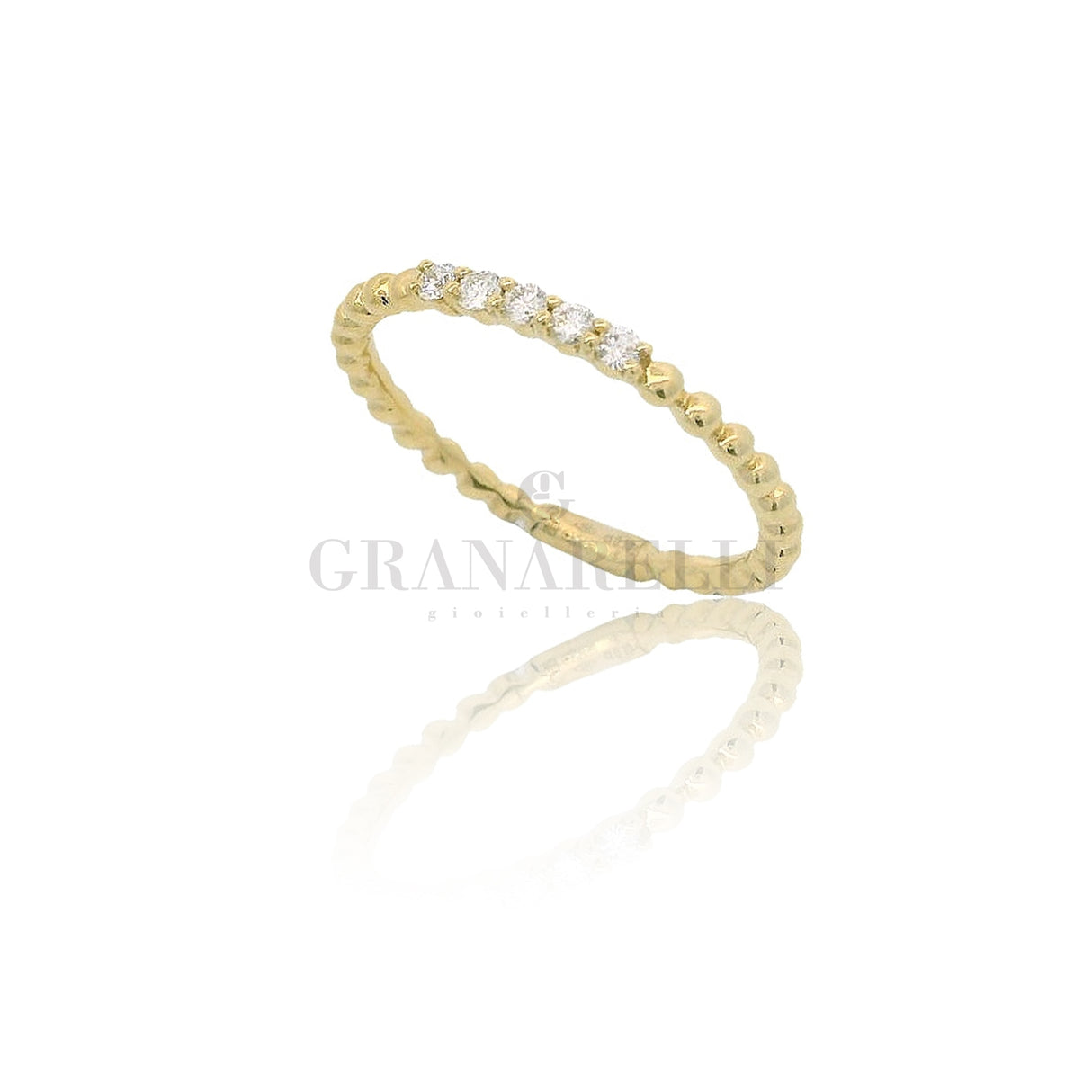 Anello fedina bollicine 5 Diamanti in Oro Giallo
