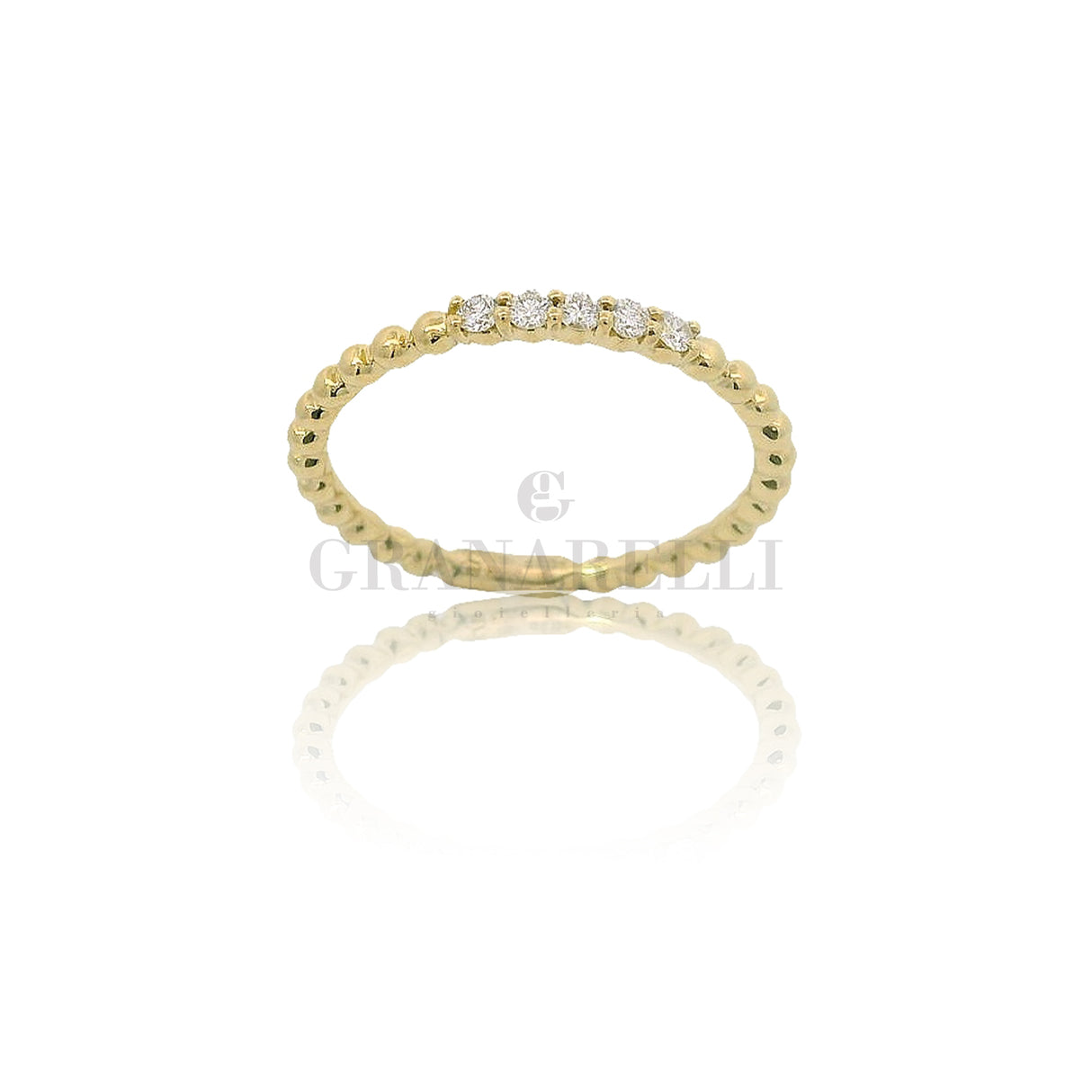 Anello fedina bollicine 5 Diamanti in Oro Giallo