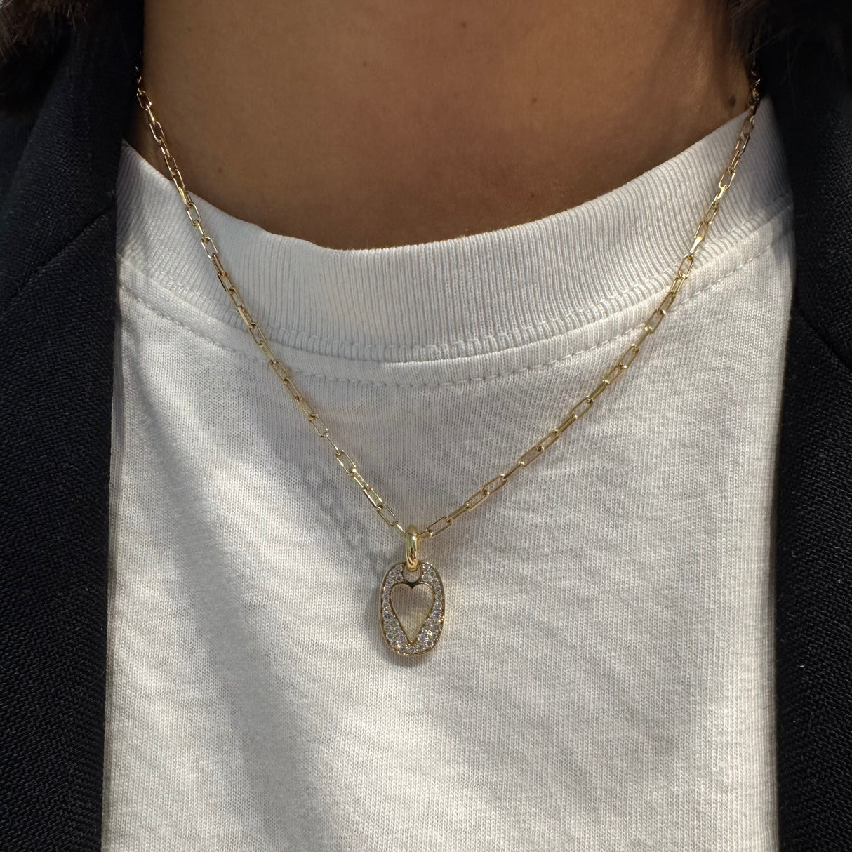 Girocollo Maglia oro giallo e cuore forato pavè di diamanti