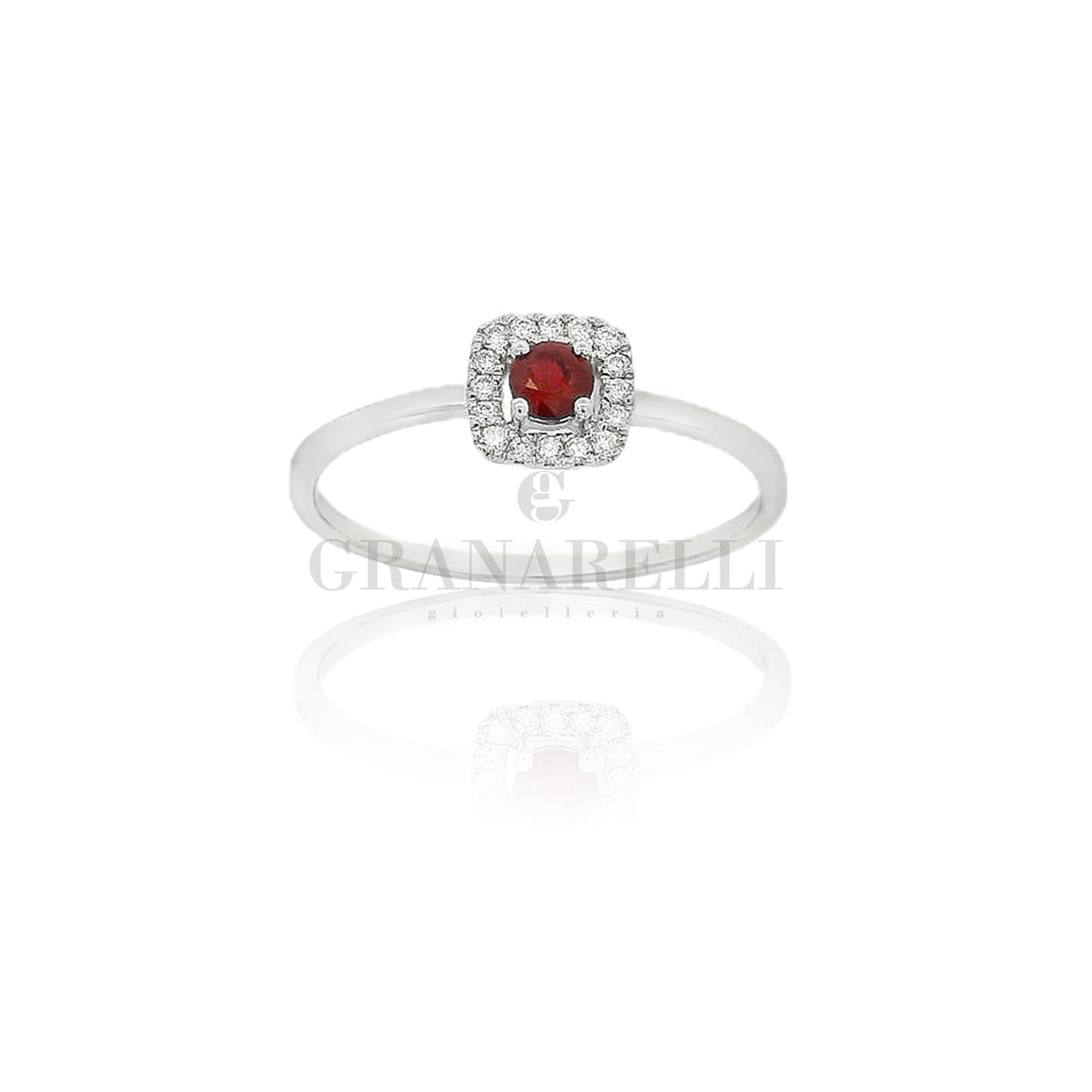 Anello Diamanti e Rubino In Oro Bianco