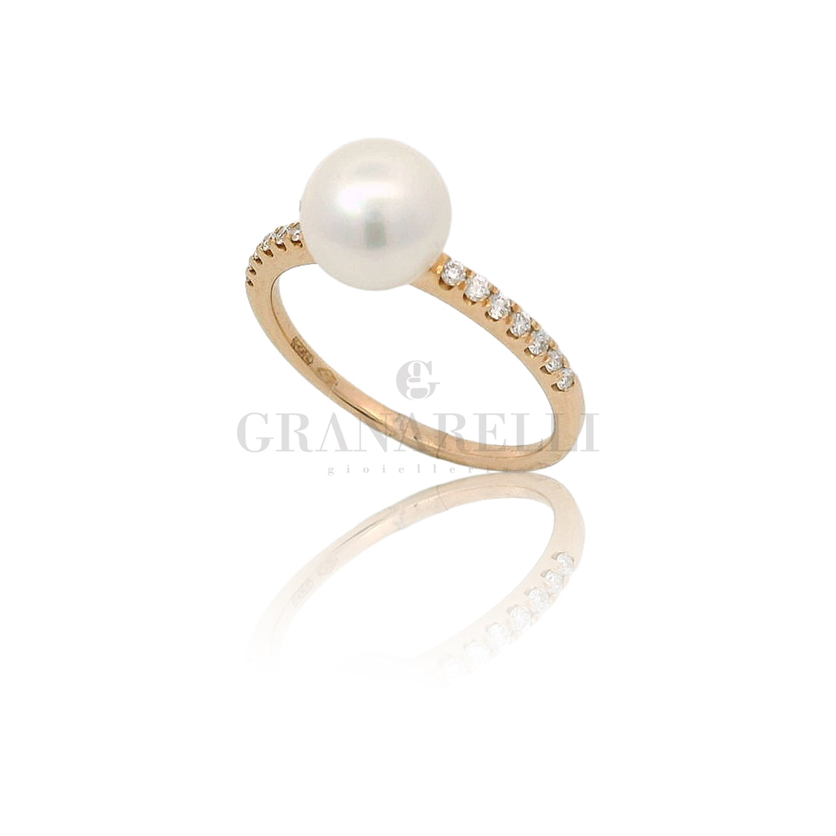 Anello Perla 7-7.5mm con diamanti in Oro rosa