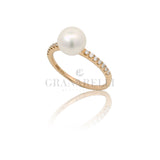 Anello Perla 7-7.5mm con diamanti in Oro rosa