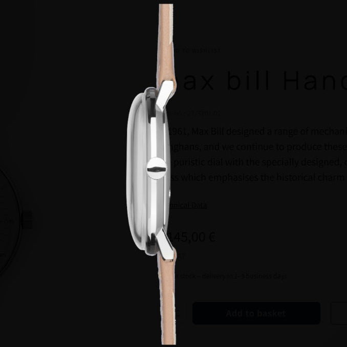 Max Bill Handaufzug Quadrante Argento Cinturino Pelle