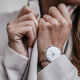 Max Bill Handaufzug Quadrante Argento Cinturino Pelle