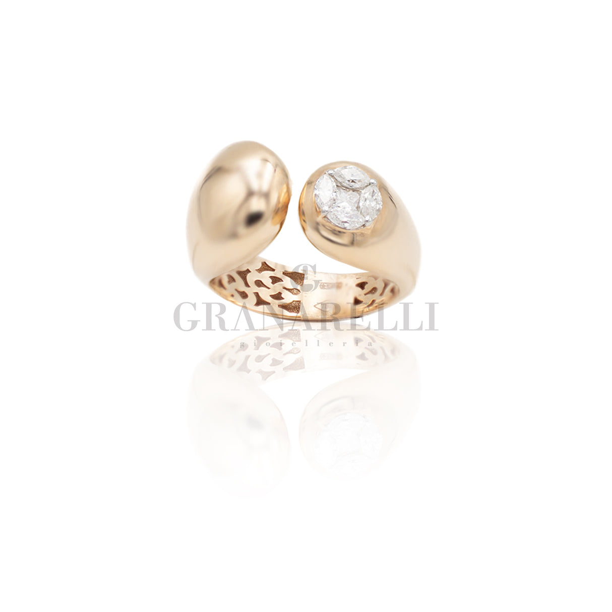 Anello con Diamanti Navette e Princess in Oro Rosa