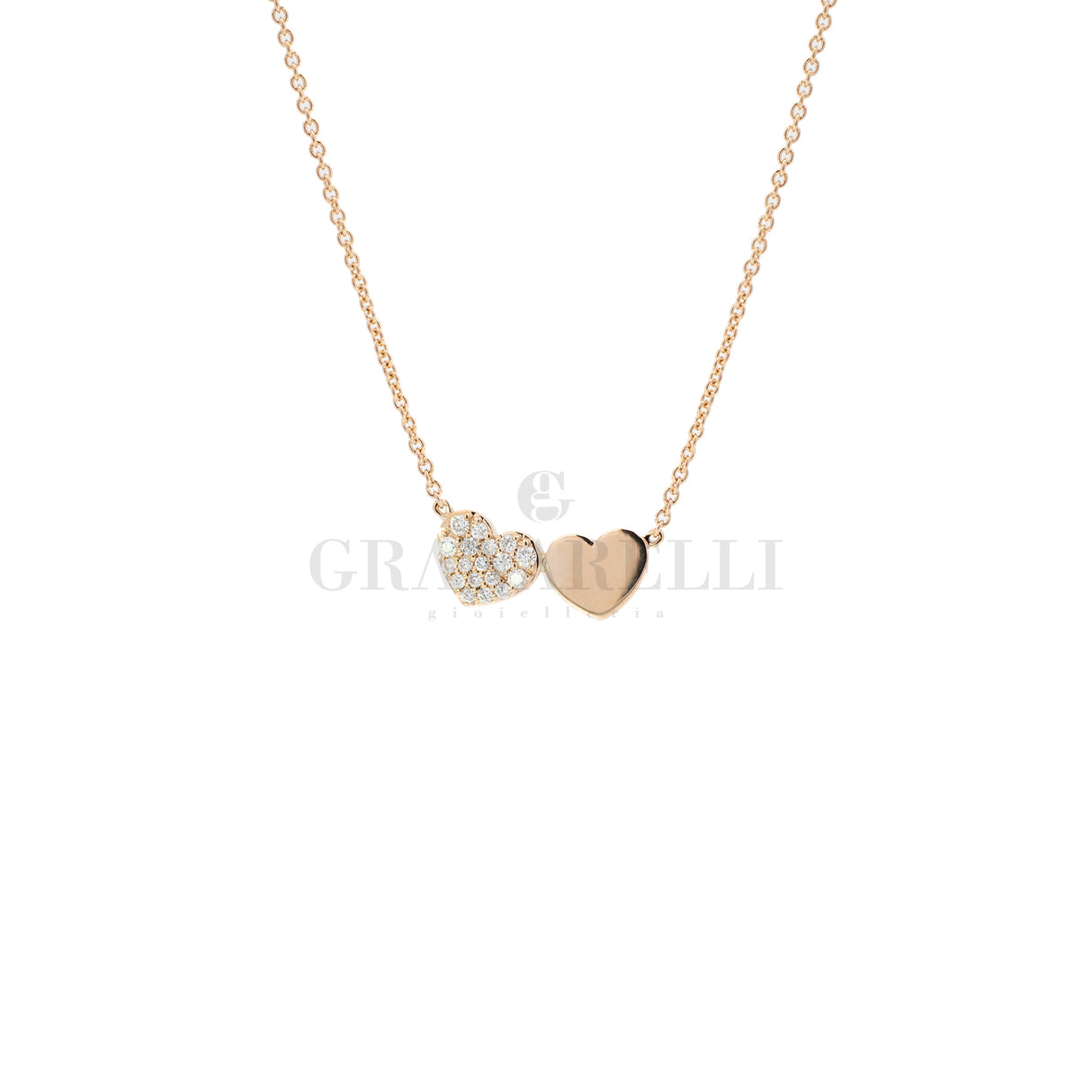 Hearts necklace in rose gold and diamonds