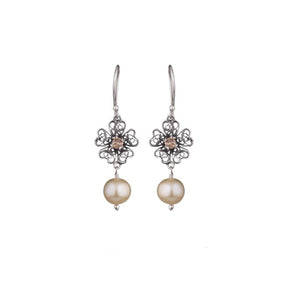 Orecchini Yvone Christa Fiore con Zircone Pesca e Perle Rosa-Orecchini-YVONE CHRISTA-Gioielleria Granarelli
