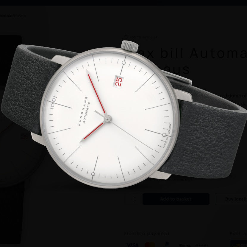Max Bill Automatic Bauhaus Quadrante Bianco Cinturino Pelle