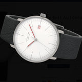Max Bill Automatic Bauhaus Quadrante Bianco Cinturino Pelle