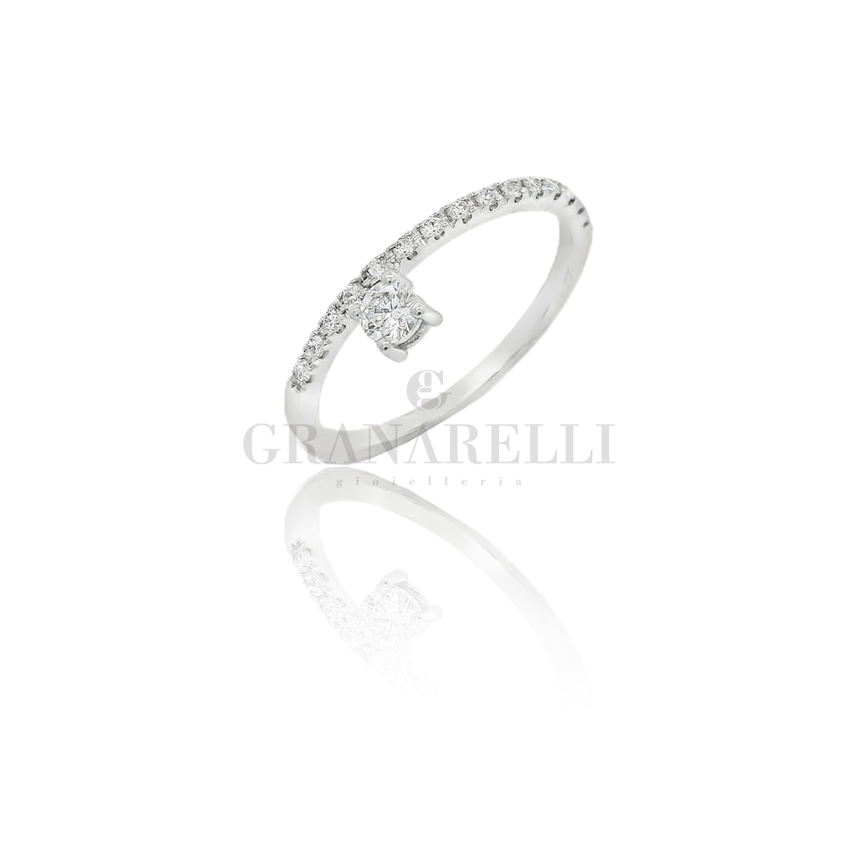 Anello Castone decentrato in Oro Bianco e Diamanti