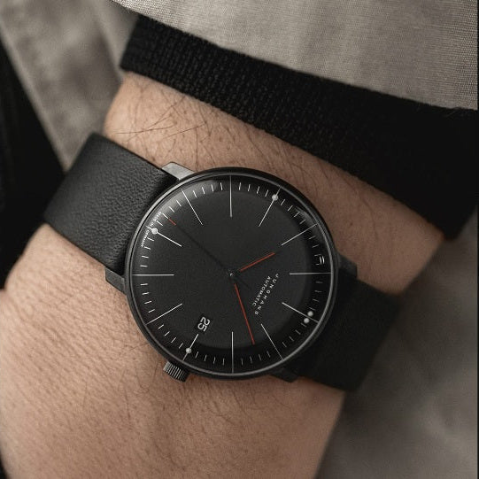 Max Bill Automatic Bauhaus Quadrante Nero Cinturino Pelle