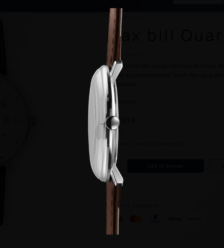 Max Bill Quarz Quadrante Argento Cinturino Pelle