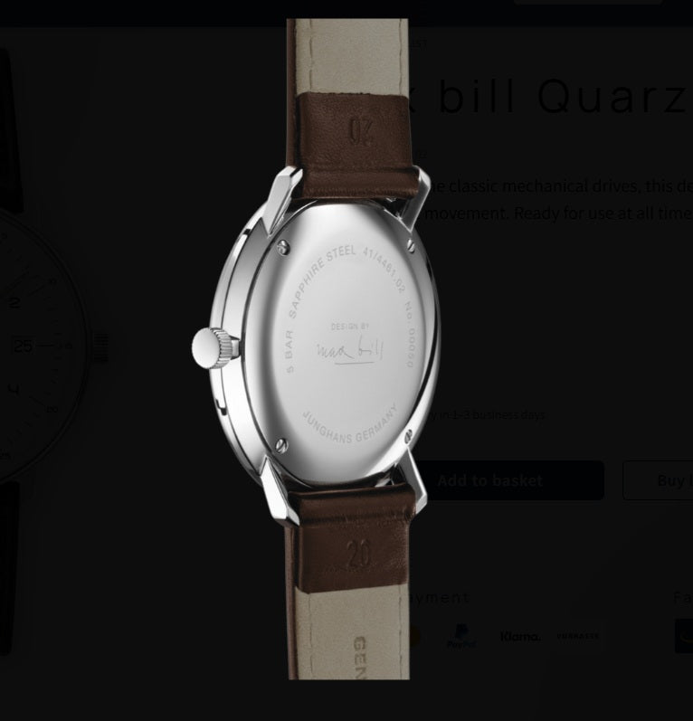 Max Bill Quarz Quadrante Argento Cinturino Pelle