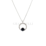 Collana Cerchio in Oro Bianco e Diamanti e zaffiro blu