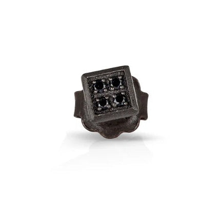 Mono Orecchino Quadretto Piccolo Titanio e 4 Diamanti Black