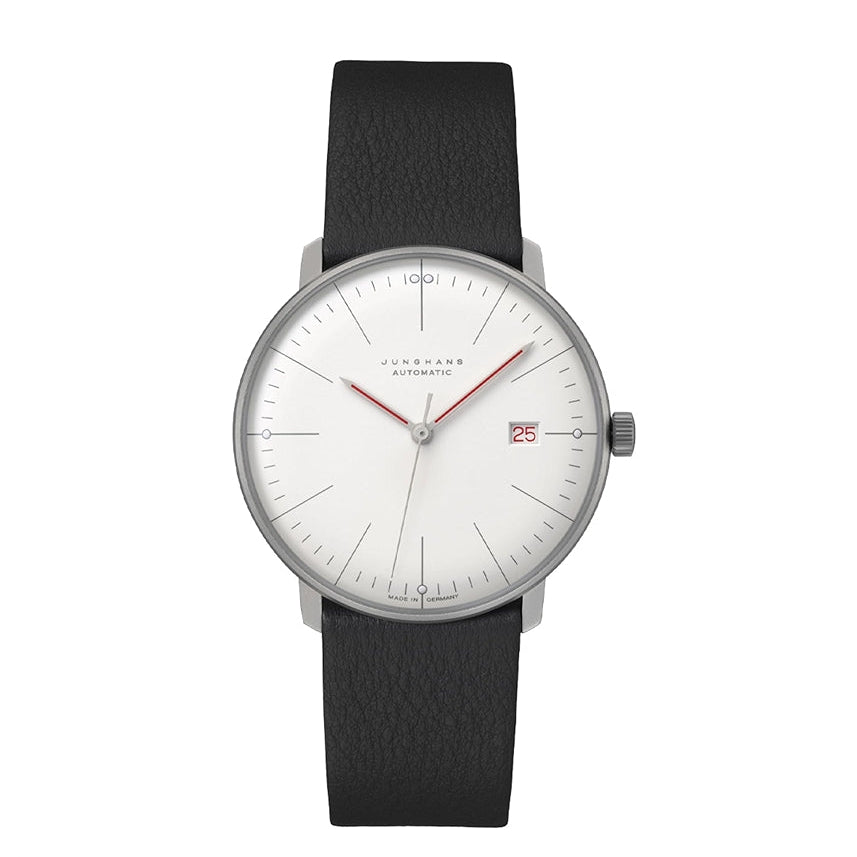 Max Bill Automatic Bauhaus Quadrante Bianco Cinturino Pelle