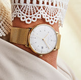 Max Bill Damen Quadrante Bianco Cinturino PVD Oro Giallo