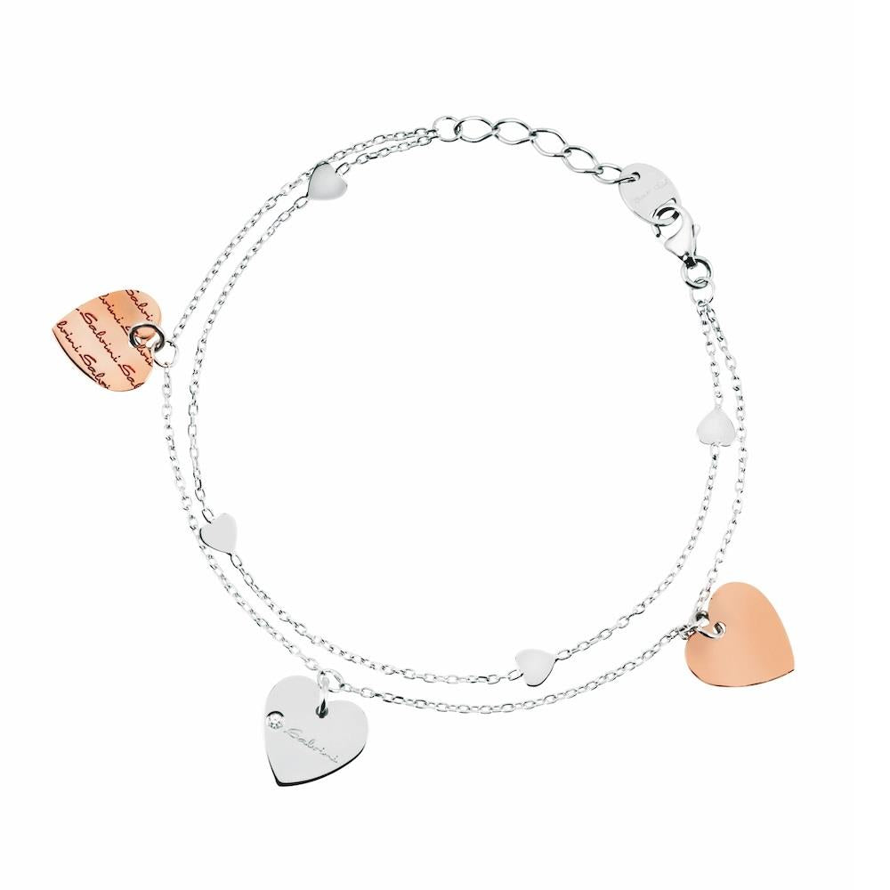 Bracciale Cuori oro bianco e rosa con diamante