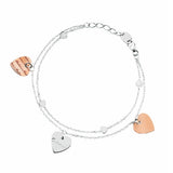 Bracciale Cuori oro bianco e rosa con diamante