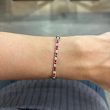 Bracciale Barretta CURVA Cordino Nautico misura GRANDE- Oro Rosa 18kt, Rubini e Diamanti Bianchi