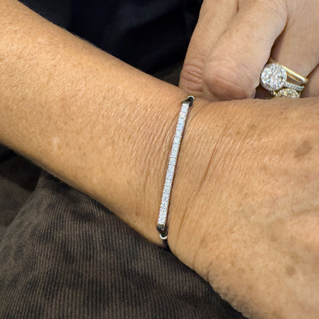 Bracciale Barretta Diamanti Bianchi Misura grande in Oro Bianco cordino nautico-Bracciali-GRANARELLI-Gioielleria Granarelli