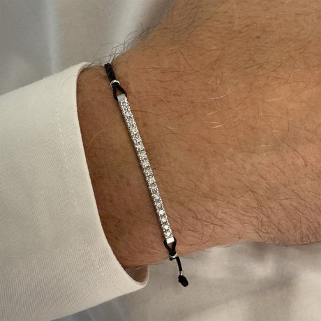 Bracciale Barretta Diamanti Bianchi Misura grande in Oro Bianco cordino nautico-Bracciali-GRANARELLI-Gioielleria Granarelli