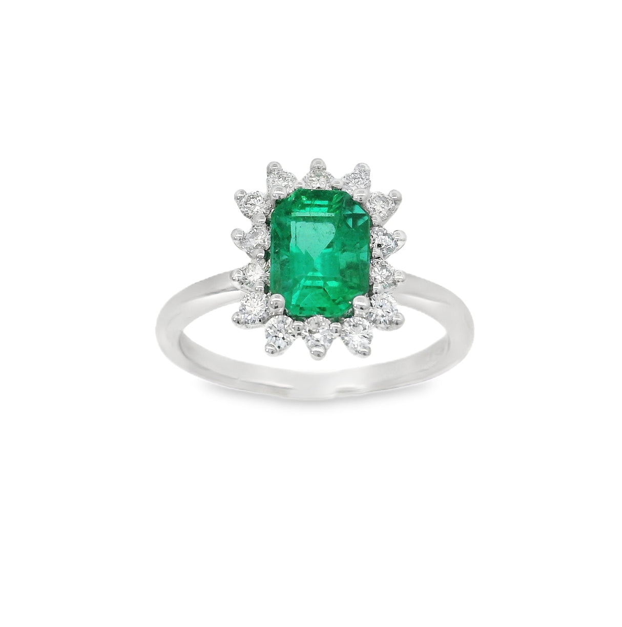 Anello in Oro Bianco con Smeraldo 1.12kt e Diamanti