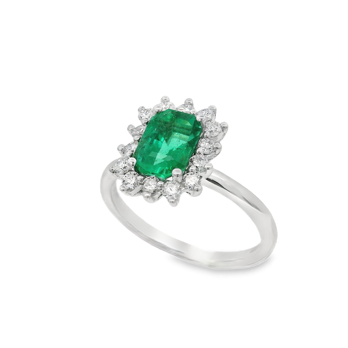 Anello in Oro Bianco con Smeraldo 1.12kt e Diamanti