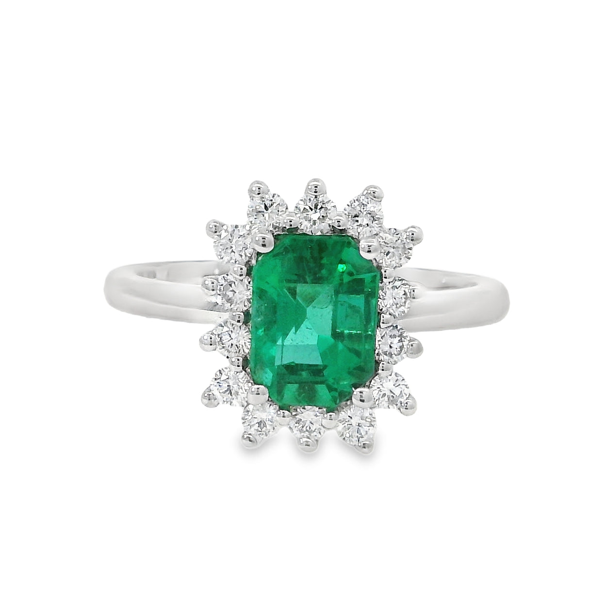 Anello in Oro Bianco con Smeraldo 1.12kt e Diamanti