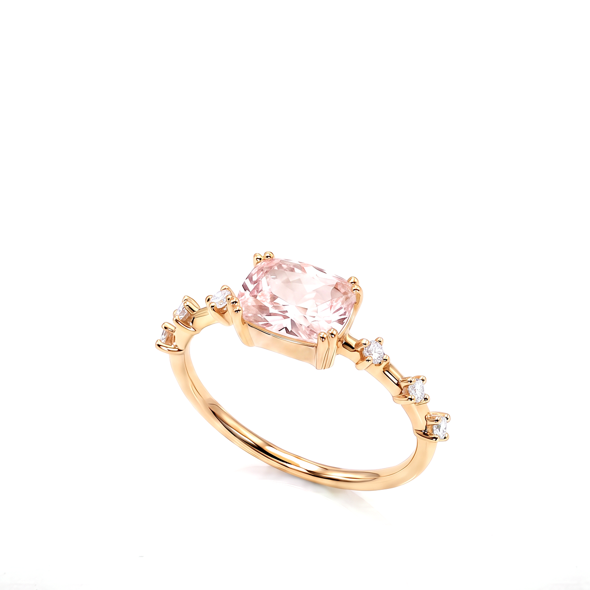 Anello Oro Giallo 9kt con Berillo Rosa e Diamanti - GioGio