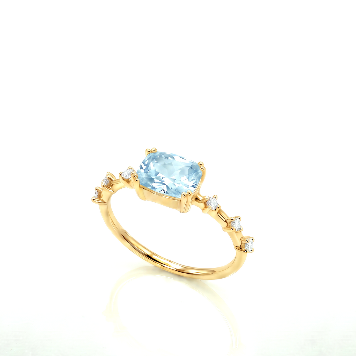 Anello Oro Giallo 9kt con Berillo Turchese e Diamanti - GioGio