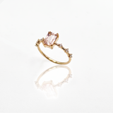Anello Oro Giallo 9kt con Berillo Rosa Taglio Smeraldo e Diamanti - GioGio