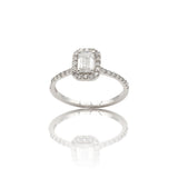 Anello Smeraldo Halo con gambo di diamanti in Oro Bianco