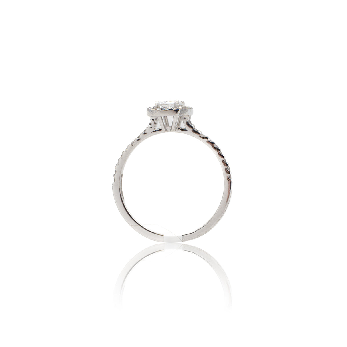 Anello Smeraldo Halo con gambo di diamanti in Oro Bianco