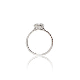Anello Smeraldo Halo con gambo di diamanti in Oro Bianco