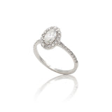 Anello Ovale Halo con gambo di diamanti in Oro Bianco