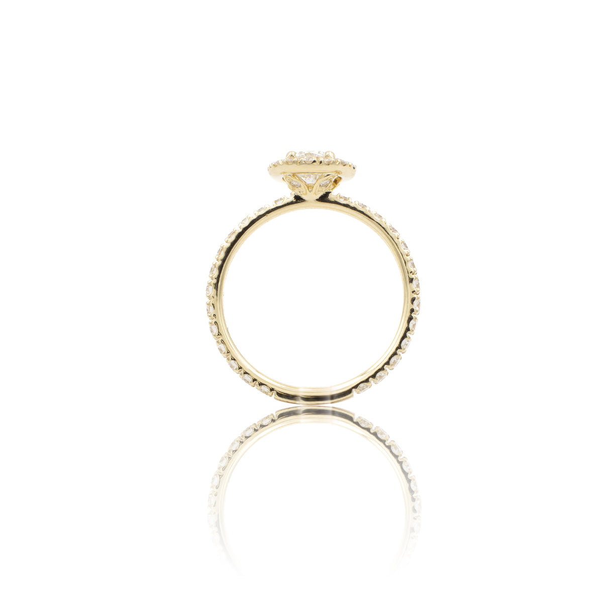 Anello Brillante Halo con gambo di diamanti in Oro Giallo
