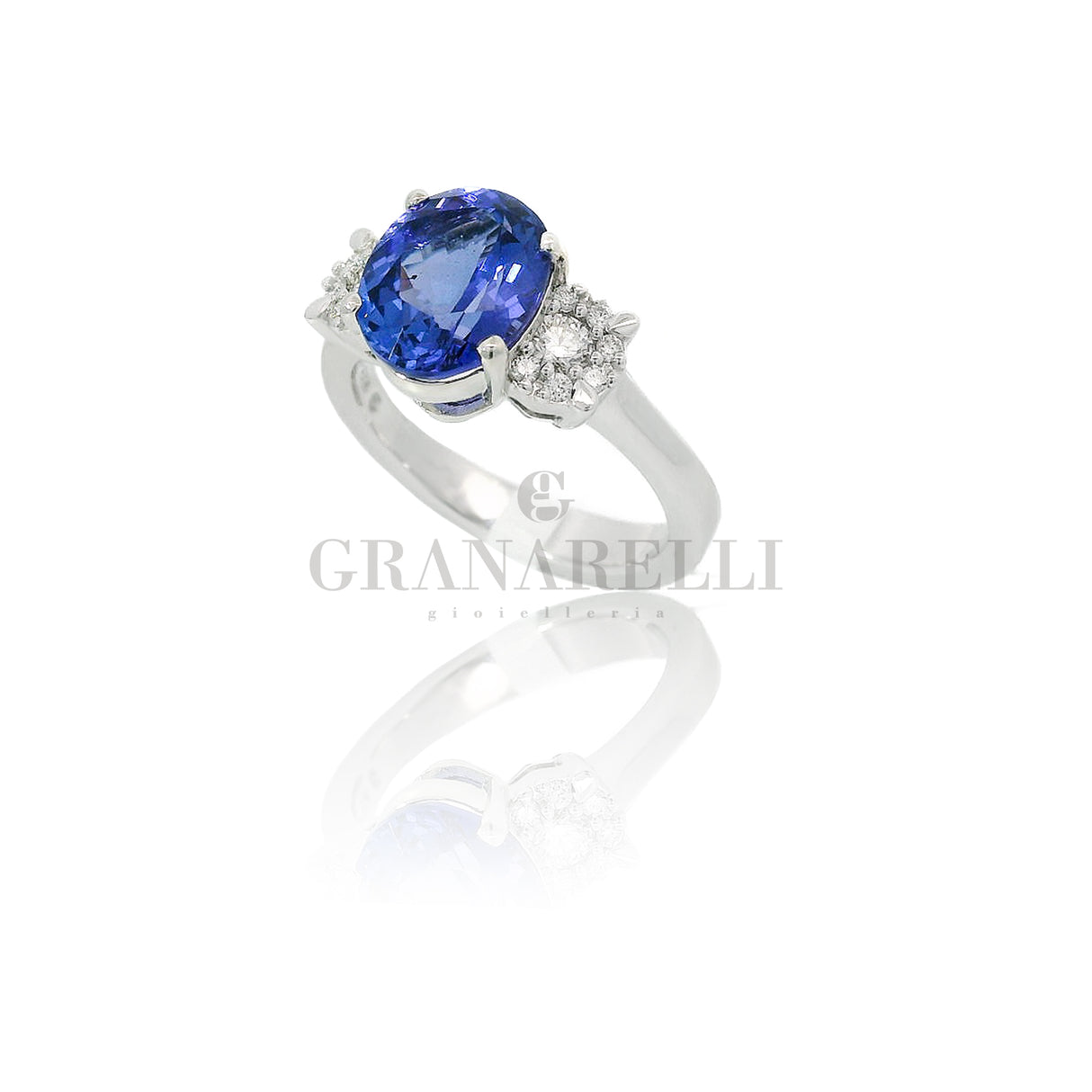 Anello Tanzanite 3.21kt e Diamanti in Oro Bianco