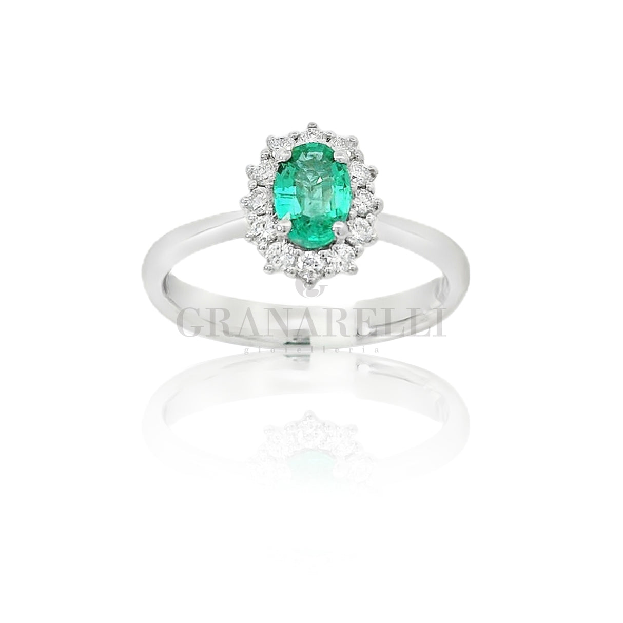 Anello in Oro Bianco con Smeraldo 0.43kt e Diamanti