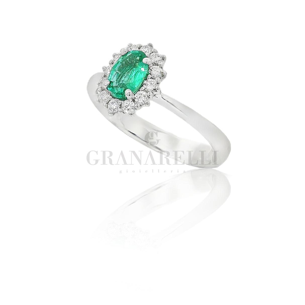 Anello in Oro Bianco con Smeraldo 0.43kt e Diamanti