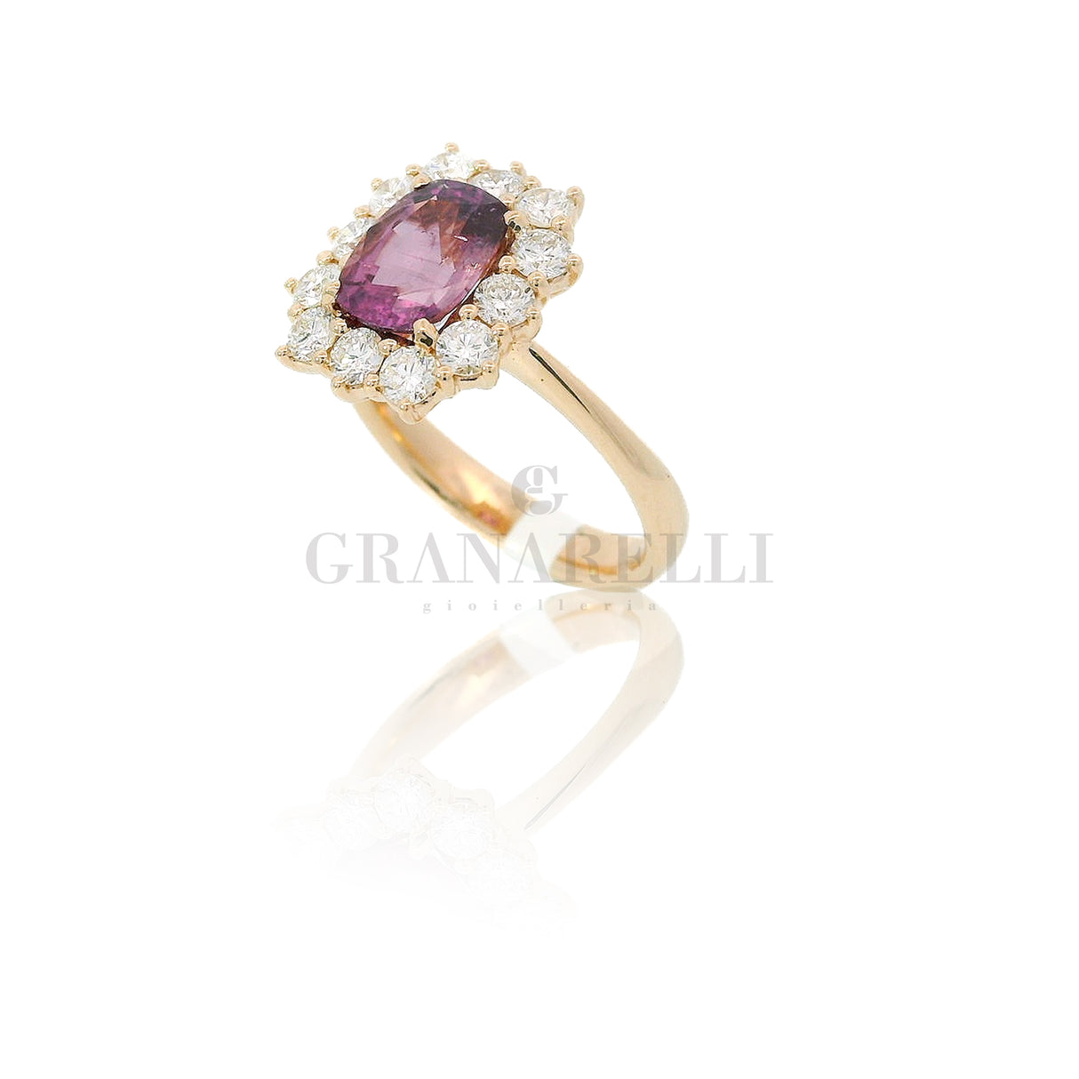Anello Zaffiro Rosa 1.44kt e Diamanti in Oro Rosa